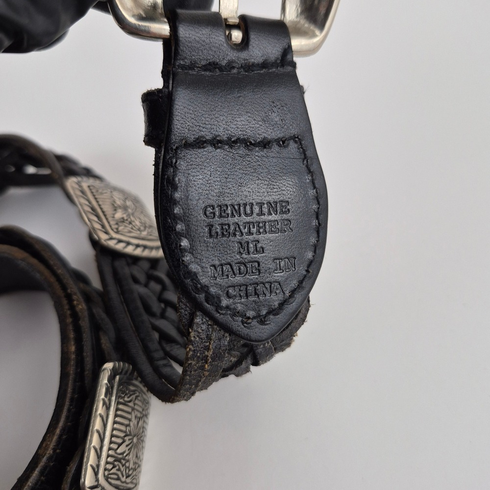 Kids Black Braided Genuine Leather Western Concho Belt Silver Tone Buckle ML - Picture 2 of 8